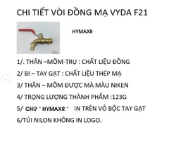 Vòi Đồng Tay Gạt Đỏ HYMAXR, Mõn Ren 2, Size 21
