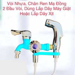 Vòi Nhựa Trắng, Tay Vặn Mạ Crom, Hai Đầu Vòi, Chân Ren Mạ Đồng Size 21, Lắp Dây MG/Dây Xịt