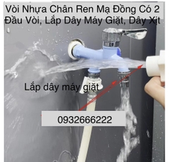 Vòi Nhựa Trắng, Tay Vặn Mạ Crom, Hai Đầu Vòi, Chân Ren Mạ Đồng Size 21, Lắp Dây MG/Dây Xịt