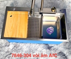 Chậu Rửa Bát 1 Hố To, Inox Chuẩn 304, KT 78x46, Kèm Vòi Chậu Thác và 2 Chậu Inox Nhỏ, Vòi Âm Chậu