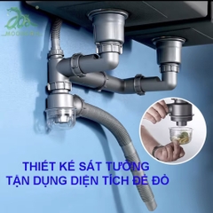 Bộ Xi Phông Cốc, Lắp Chậu Rửa Bát, 2 Hố Ống Thoát To, Thát Nước Nhanh, Chống Hôi
