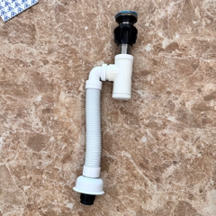 Xi Phông Nhấn, Lắp Chậu Bàn Đá, Chậu Kính, Đầu Inox 304 Bóng, Đuôi Chun PVC Trắng