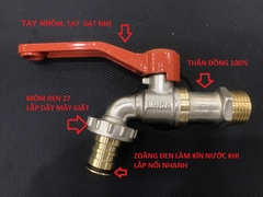 Vòi Nước Đồng 21 Linda, Tay Gạt Thông Minh 2 Chiều, Đầu Vòi Lắp Máy Giặt Và Khớp Nối Nhanh