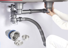 Bộ Xi Phông Cốc, Lắp Chậu Rửa Bát, 2 Hố Ống Thoát To, Thát Nước Nhanh, Chống Hôi