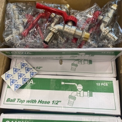 Vòi Nước Đồng Sanwa 27, Thân To, Chất Liệu Đồng Mạ Niken, Đầu Vòi Ren 3/4 Lắp Dây Máy Giặt, Size 27