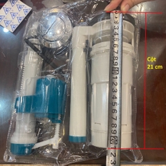 Bộ Phụ Kiện Xả Bồn Cầu Két Liền, Xả Nhấn, Lắp Két Nước Bệt Xí, Nắp Xanh, Bệt Khối Cột Cao 21 cm, Két Liền Thấp Xanh Trắng
