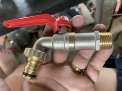 Vòi Đồng 21 Tay Gạt Dài, Tay Gạt 2 Chiều, Thân Đồng Mạ Niken, Bi Đồng, Mõm Vòi Ren 3/4 Lắp Nhanh Dây Máy Giặt, Đầu Vòi Có Giăng Cao Su