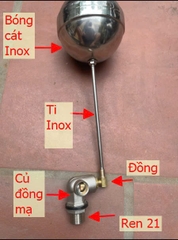 Van Phao Inox 21, Bóng Inox Cắt, Thân Đồng Mạ Inox, Lõi Sứ, Chân Ren 21