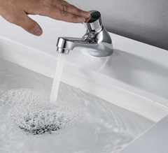 Vòi Lavabo Nhấn Hơi, Vòi Lắp Chậu Rửa Mặt, Vòi Đơn Lạnh, Tiết Kiệm Nước, Tự Động Ngắt Nước, Chất Liệu Đồng Mạ Crom, New