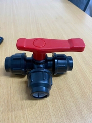 Van Chữ Tê HDPE 25, Tay Đỏ Lệch, Van Khoá 3 Đầu, Lắp Ống HDPE 25