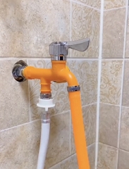 Vòi Nhựa Trắng, Tay Vặn Mạ Crom, Hai Đầu Vòi, Chân Ren Mạ Đồng Size 21, Lắp Dây MG/Dây Xịt