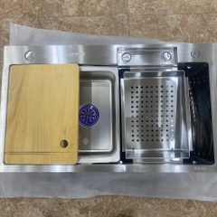 Chậu Rửa Bát 1 Hố To, Inox Chuẩn 304, KT 78x46, Kèm Vòi Chậu Thác và 2 Chậu Inox Nhỏ, Vòi Âm Chậu