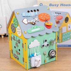 Bảng bận rộn, nhà bận rộn bằng gỗ mái xám, xanh 45cm cho bé-bikoshop