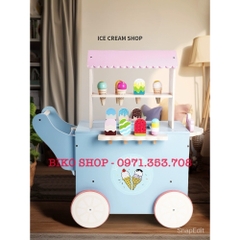Đồ chơi xe đẩy bán kem xanh 70cm bằng gỗ cho bé-𝐁𝐈𝐊𝐎 𝐒𝐇𝐎𝐏