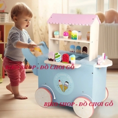 Đồ chơi xe đẩy bán kem xanh 70cm bằng gỗ cho bé-𝐁𝐈𝐊𝐎 𝐒𝐇𝐎𝐏