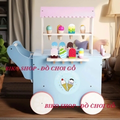 Đồ chơi xe đẩy bán kem xanh 70cm bằng gỗ cho bé-𝐁𝐈𝐊𝐎 𝐒𝐇𝐎𝐏