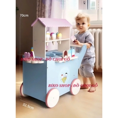 Đồ chơi xe đẩy bán kem xanh 70cm bằng gỗ cho bé-𝐁𝐈𝐊𝐎 𝐒𝐇𝐎𝐏