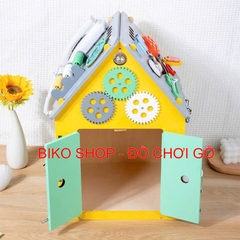 Bảng bận rộn, nhà bận rộn bằng gỗ mái xám, xanh 45cm cho bé-bikoshop