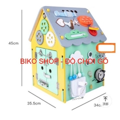 Bảng bận rộn, nhà bận rộn bằng gỗ mái xám, xanh 45cm cho bé-bikoshop