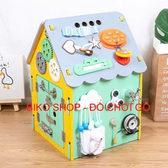 Bảng bận rộn, nhà bận rộn bằng gỗ mái xám, xanh 45cm cho bé-bikoshop