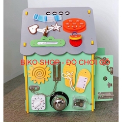 Bảng bận rộn, nhà bận rộn bằng gỗ mái xám, xanh 45cm cho bé-bikoshop