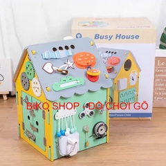 Bảng bận rộn, nhà bận rộn bằng gỗ mái xám, xanh 45cm cho bé-bikoshop