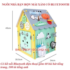 Bảng bận rộn, nhà bận rộn bằng gỗ mái xám, xanh 45cm cho bé-bikoshop