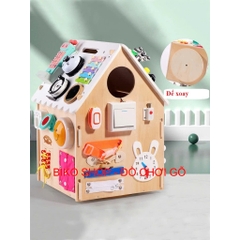 Đồ chơi Nhà bận rộn, bảng bận rộn bằng gỗ có đế xoay-bikoshop