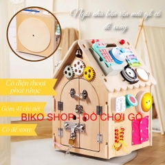 Đồ chơi Nhà bận rộn, bảng bận rộn bằng gỗ có đế xoay-bikoshop