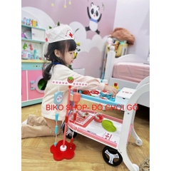 Đồ chơi xe đẩy bác sĩ 2 tầng bằng gỗ cho bé- BikoShop
