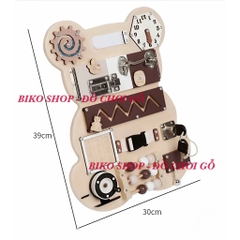 Bảng bận rộn mẫu gấu bằng gỗ cho bé-Busy Board -bikoshop