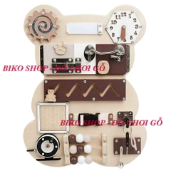 Bảng bận rộn mẫu gấu bằng gỗ cho bé-Busy Board -bikoshop