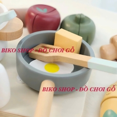 Sét thực phẩm, nồi chảo, bữa sáng, bánh Nunukids bằng gỗ cho bé - 𝐁𝐈𝐊𝐎 𝐒𝐇𝐎𝐏