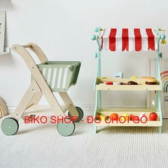 Đồ chơi xe đẩy siêu thị màu xanh bằng gỗ cho bé-𝐁𝐈𝐊𝐎 𝐒𝐇𝐎𝐏