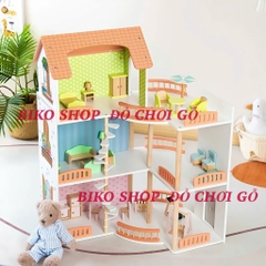 Đồ chơi Mô hình nhà búp bê mái cam 81cm bằng gỗ - 𝐁𝐈𝐊𝐎 𝐒𝐇𝐎𝐏