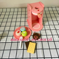 Đồ chơi máy cà phê hồng bánh gấu bằng gỗ cho bé 𝐁𝐈𝐊𝐎 𝐒𝐇𝐎𝐏