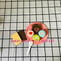 Đồ chơi máy cà phê hồng bánh gấu bằng gỗ cho bé 𝐁𝐈𝐊𝐎 𝐒𝐇𝐎𝐏