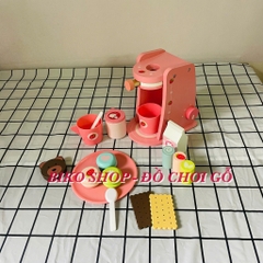 Đồ chơi máy cà phê hồng bánh gấu bằng gỗ cho bé 𝐁𝐈𝐊𝐎 𝐒𝐇𝐎𝐏