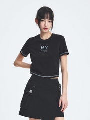 Áo Croptop MLB Women's Basic Coopers Logo Slim Crop Functional Short Sleeve T-Shirt New York Yankees Black