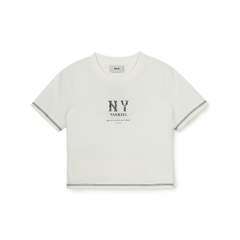 Áo Croptop MLB Women's Basic Coopers Logo Slim Crop Functional Short Sleeve T-Shirt New York Yankees Ivory