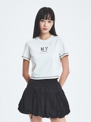 Áo Croptop MLB Women's Basic Coopers Logo Slim Crop Functional Short Sleeve T-Shirt New York Yankees Ivory