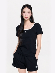 Áo Croptop MLB Women's Basic Square Neck Slim Fit Short Sleeve T-shirt LA Dodgers Black