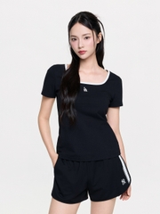 Áo Croptop MLB Women's Basic Square Neck Slim Fit Short Sleeve T-shirt LA Dodgers Black