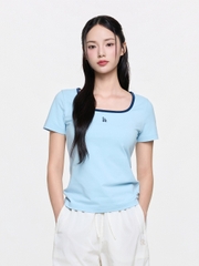 Áo Croptop MLB Women's Basic Square Neck Slim Fit Short Sleeve T-shirt LA Dodgers Blue