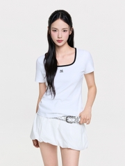 Áo Croptop MLB Women's Basic Square Neck Slim Fit Short Sleeve T-Shirt New York Yankees White
