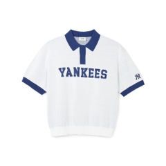 Áo Croptop MLB Korea Varsity Short Sleeve Knit Collar Tie New York Yankees Ivory