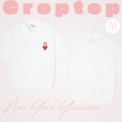 Áo Croptop MLB Korea Women's Heart New York Yankees White