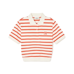 Áo Croptop MLB Korea Women's Varsity Striped Collar New York Yankees Cream