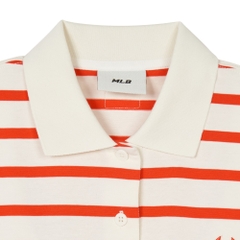 Áo Croptop MLB Korea Women's Varsity Striped Collar New York Yankees Cream