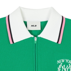 Áo Croptop MLB Korea Women's Sportive Varsity Half Zip Up New York Yankees Green